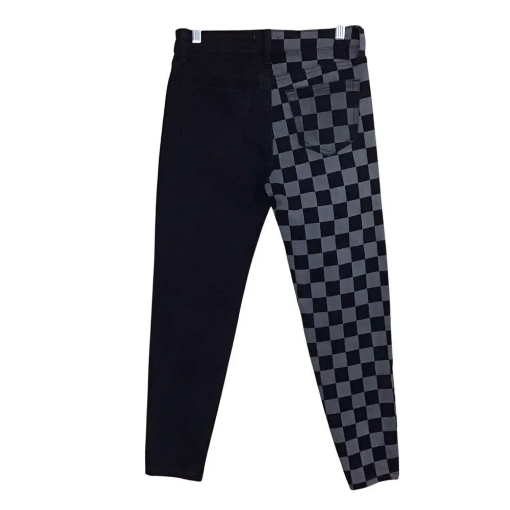 I&M Signature Jeans USA 5 Juniors Split Black‎ Gray Checkered Pants Y2K Skater
